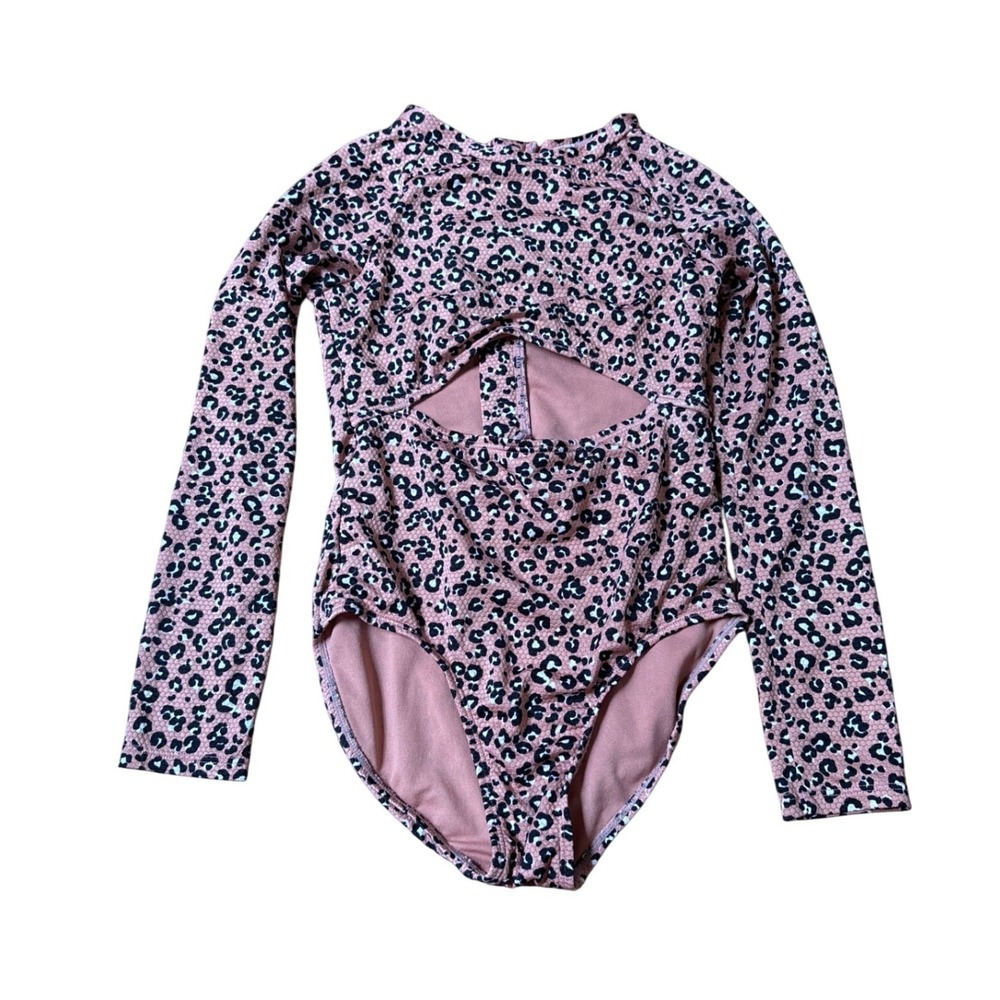 Art Class Swimsuit Girls‎ Pink Leopard Print Long Sleeve Cutout SIZE S (6/7)